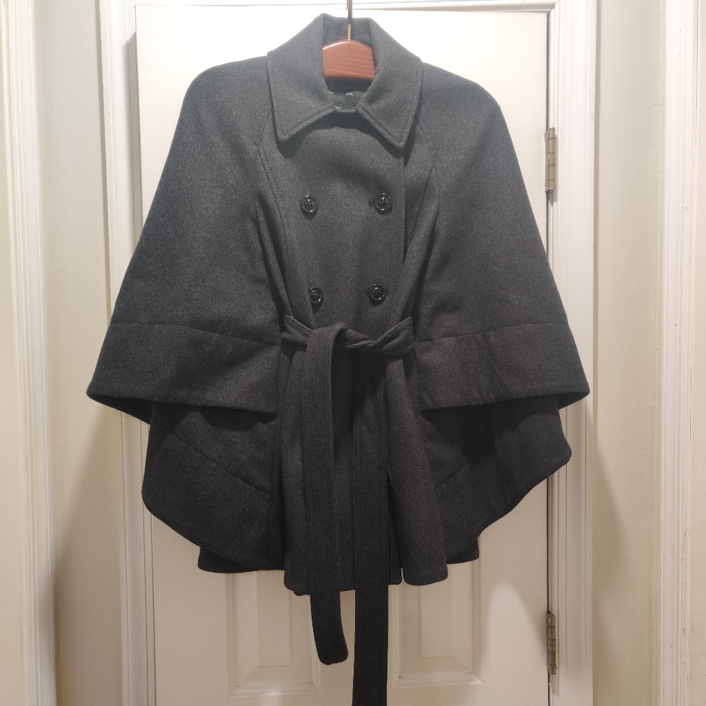 Moda International Gray Wool Blend Double Breasted Cape Coat XS